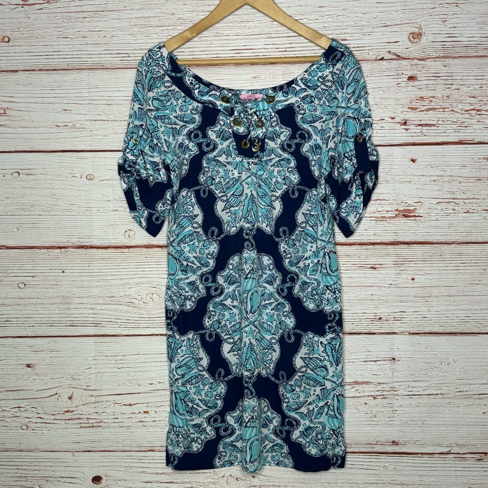 Lilly Pulitzer Everett Dress in Bright Navy Hey Big Sailor Sz M - Picture 2 of 12
